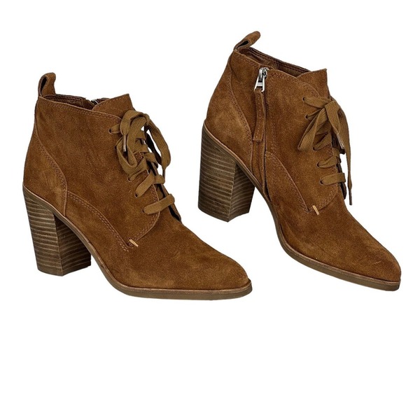 Dolce Vita Women's Sabrina 9 Suede Heeled Booties Boot Oxford Lace Up Zip Brown - Picture 4 of 10